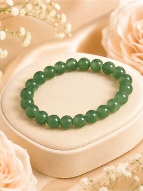Green Jade Bead Stretch Bracelet - Classic Women’s Jewelry